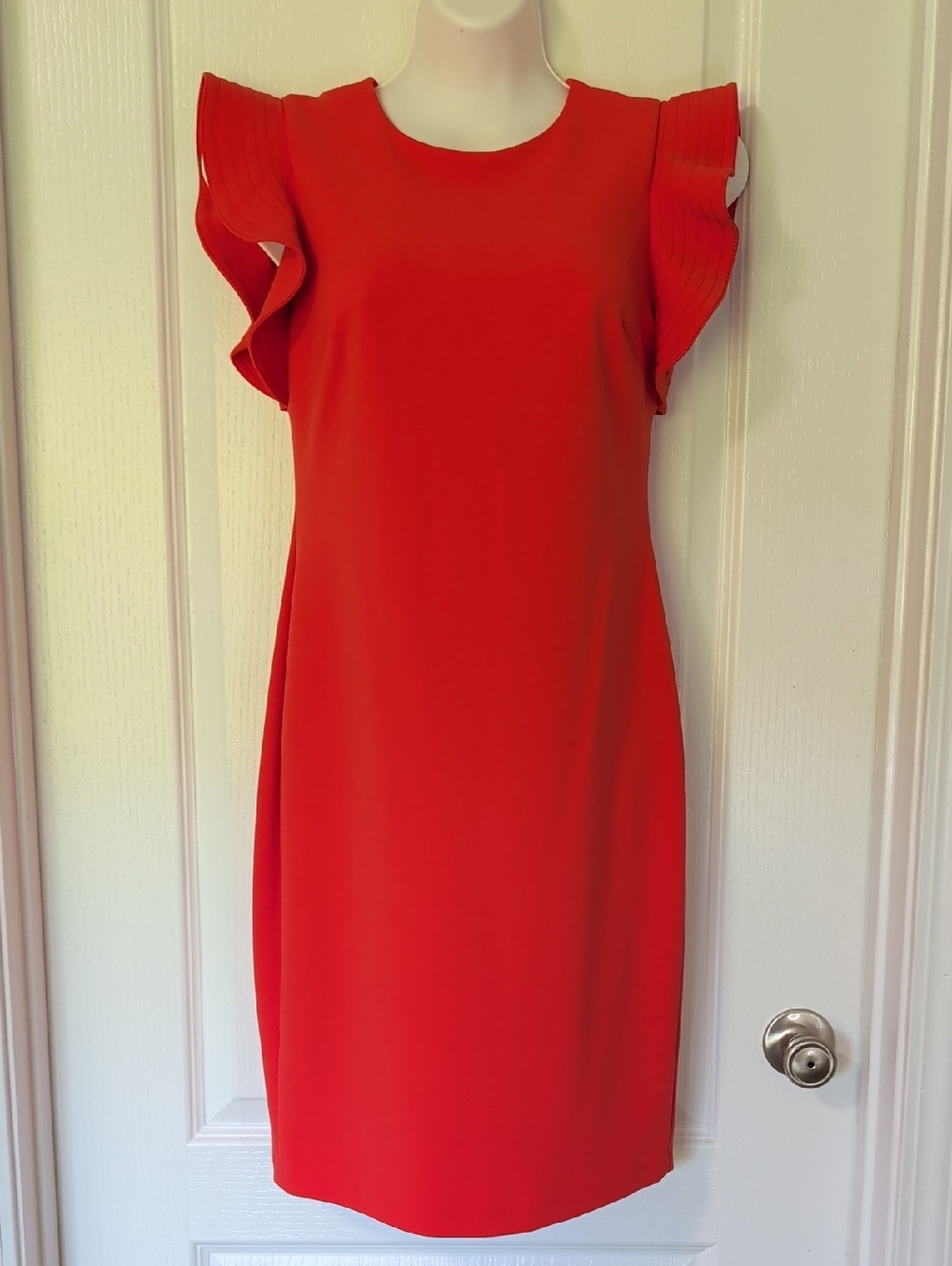 Calvin Klein Red Flutter-Sleeve Midi Shift Dress